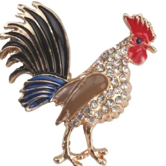 Adorable Rooster Brooch Multi Color Gold & Crystal - Picture 2 of 3
